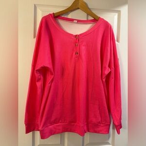 Casual Pink Long Sleeve Henley Top